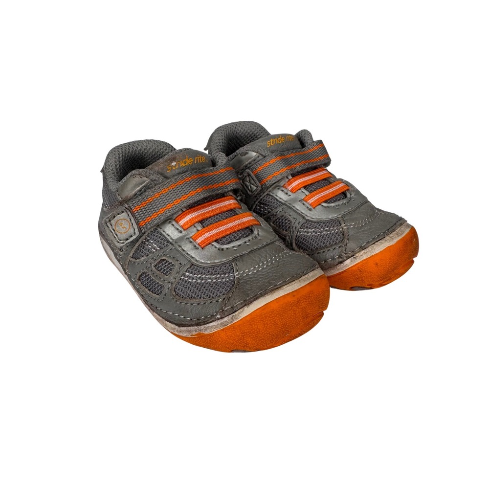 Stride Rite SRT SM Conner Boys 4.5W Gray Orange Leather Sneakers BB43357